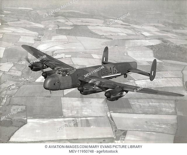 A Boac British Overseas Airways Corporation Avro Lancaster, Converted to an Airliner after WW2, Flying over Fields and Trees