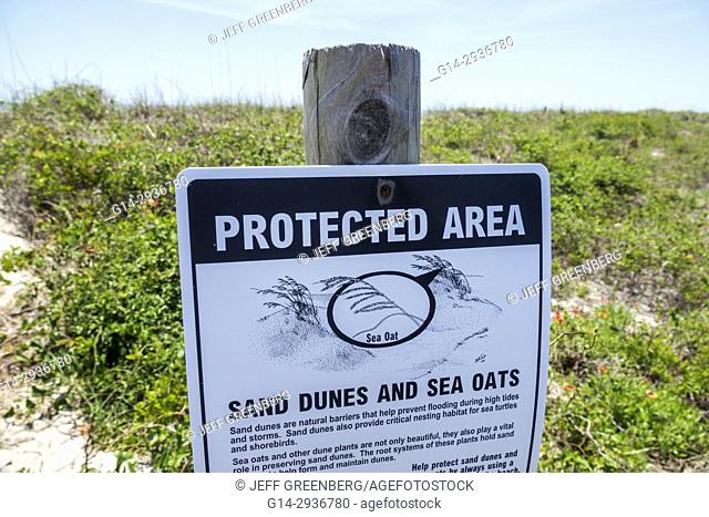 South Carolina, SC, Myrtle Beach, Atlantic Ocean, Myrtle Beach State Park, sand dune, protected area, sea oats, sign