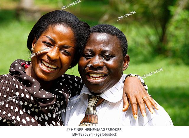 Laughing woman and man, Kumba, Cameroon, Africa