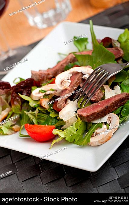 appetizer, salad plate, meat striped