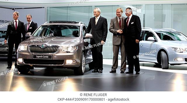From left to right Skoda Auto board of directors, Holger Kintscher, Reinhard Fleger, Reinhard Jung CEO , Eckhard Scholz and Klaus Dierkes pose with brand new...