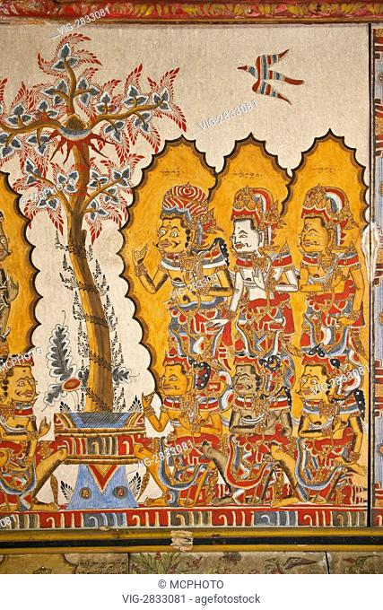 Hindu historical painting inside the KERTHA GOSA PAVILION which was used as a court of law in the town of KLUNGKUNG also know as SEMAPURA - BALI