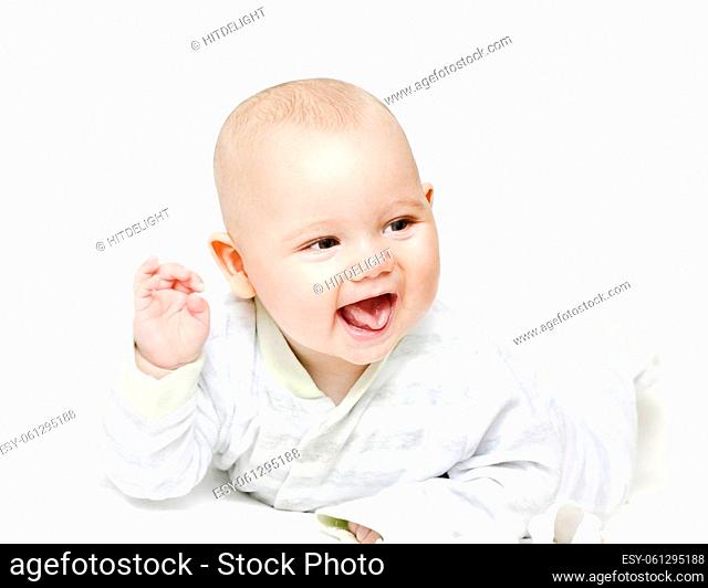 Smiling little baby on white