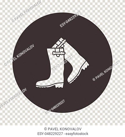 Hunter's rubber boots icon. Subtract stencil design on tranparency grid. Vector illustration
