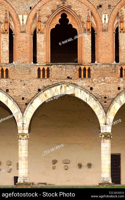 Pavia (Italy). Arches in the inner courtyard of the Visconti castle in the city of Pavia