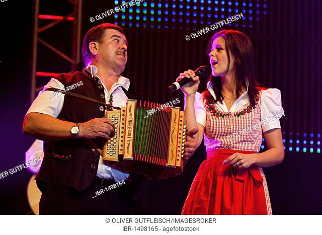 Swiss folk music and pop group Oesch's die Dritten performing live at the 10th Schlager-Night in the new Allmend Festival Hall, Lucerne, Switzerland, Europe