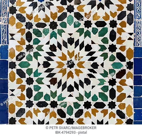 Close-up of zellij mosaic, Marrakech, Morocco