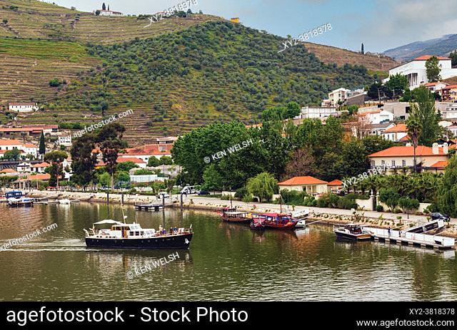 Pleasure boat on the Douro River, Pinhao, Vila Real District, Portugal. The Alto Douro WIne Region is a UNESCO World Heritage Site