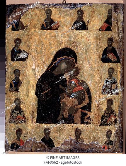 Virgin of Tenderness with the Saints (The Virgin Eleusa). Byzantine icon . Egg tempera on wood. Icon Painting. 14th century. State Hermitage, St