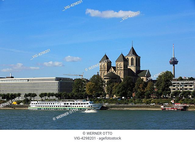 D-Cologne, Rhine, Rhineland, North Rhine-Westphalia, NRW, town view, old city, Rhine promenade, St. Kuniberts Church, Romanesque church, Basilica minor