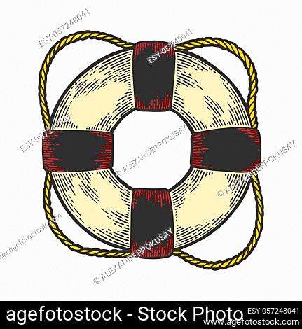 Life buoy color sketch engraving vector illustration. Scratch board style imitation. Hand drawn image
