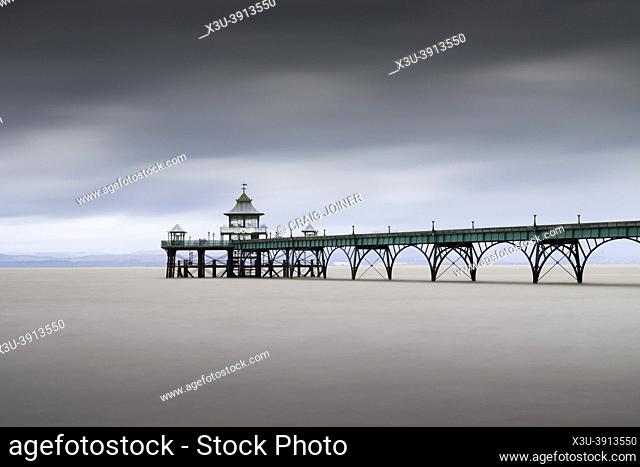 Clevedon Pier in the mouth of the River Severn, North Somerset, England
