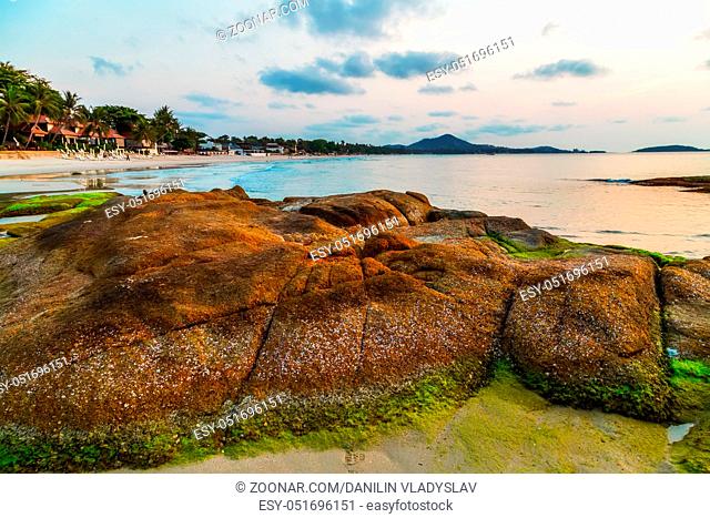 Tropical rock beach and sea summer nature landscape