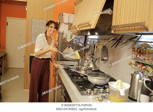 The journalist and TV presenter Benedetta Parodi in her kitchen. Segrate, Italy. 14th November 2016
