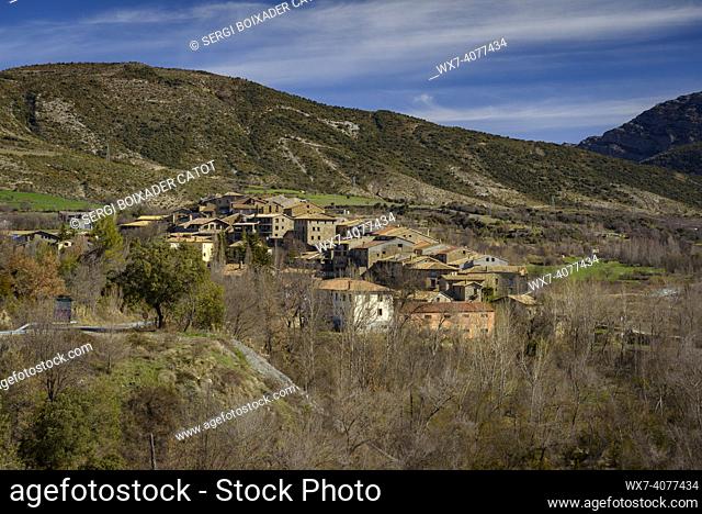 Puebla de Roda village in the Isábena valley (Huesca, Aragon, Spain, Pyrenees)