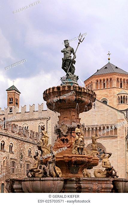 neptune fountain in the cathedral square in front of the cathedral in trento