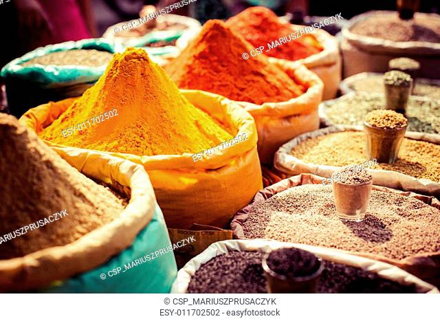 Indian colored spices at local market