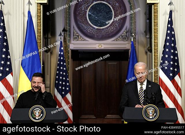 United States President Joe Biden and President Volodymyr Zelensky of Ukraine hold a joint press conference in the Indian Treaty Room in the Eisenhower...