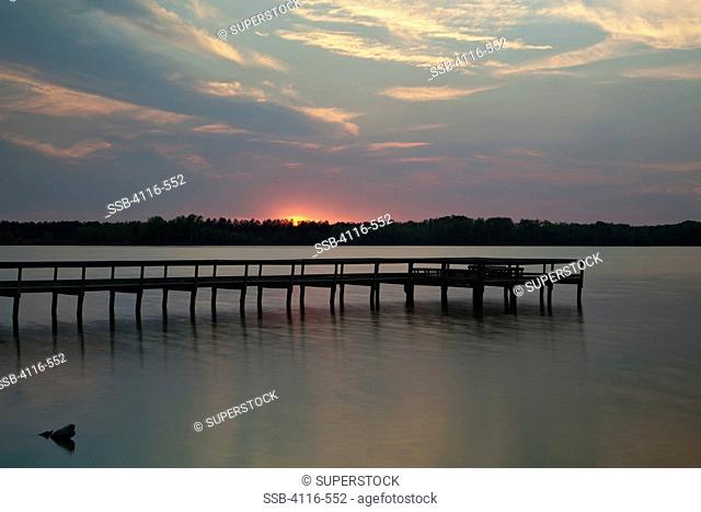 Pier at dusk, Pickthorne Lake, Arkansas, USA