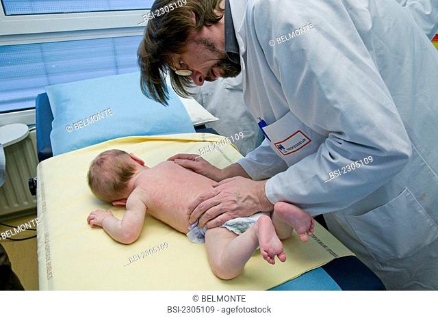 Photo essay at the department of dermatology at the Bocage hospital, University Hopital of Dijon, France. Consultation in pediatrics for eczema on a 7-month-old...