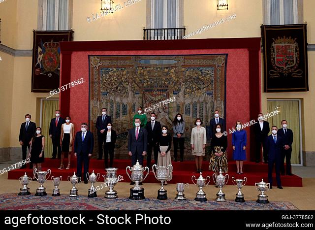 King Felipe VI of Spain, Queen Letizia of Spain attends Delivery the National Sports Awards 2018 at El Pardo Royal Palace on March 2, 2021 in Madrid, Spain