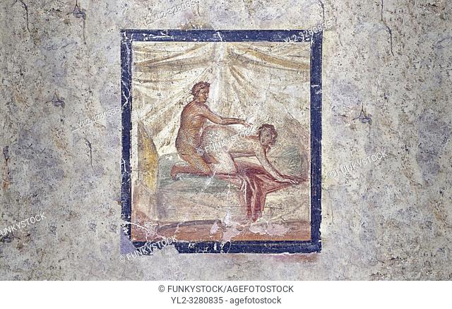 Roman Erotic Fresco from Pompeii depicting sexual activities, Naples National Archaeological Museum - from a private house venereum, 50-79 AD , , inv no 27696