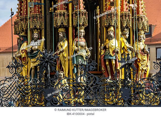 Gothic figures of Joshua, Judas Maccabaeus, King David, Julius Caesar, Alexander the Great, Hector of Troy, archbishops of Cologne and Mainz