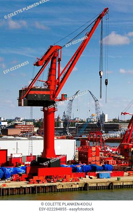 Big red crane in port