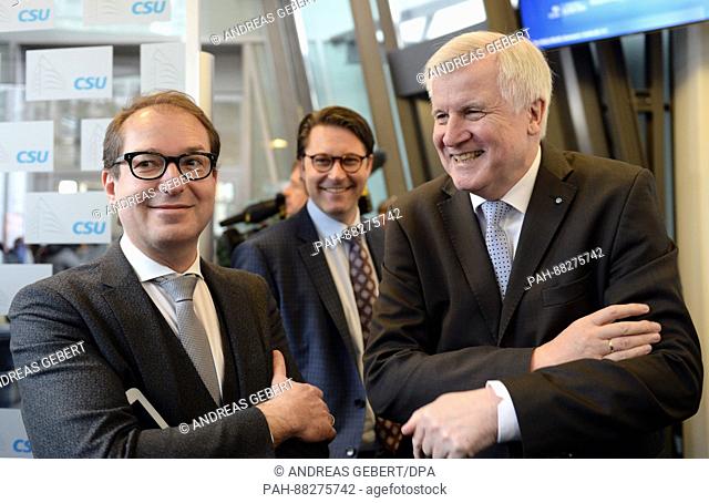 The Federal minister of transport Alexander Dobrindt (L-R), CSU general secretary Andreas Scheuer and the Bavarian prime minister and chairman of the CSU Horst...