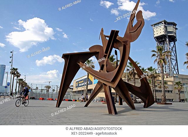 Promenade, sculpture 'Homage to the natació' Alfredo Lanz, 2004, Barcelona, Catalonia, Spain