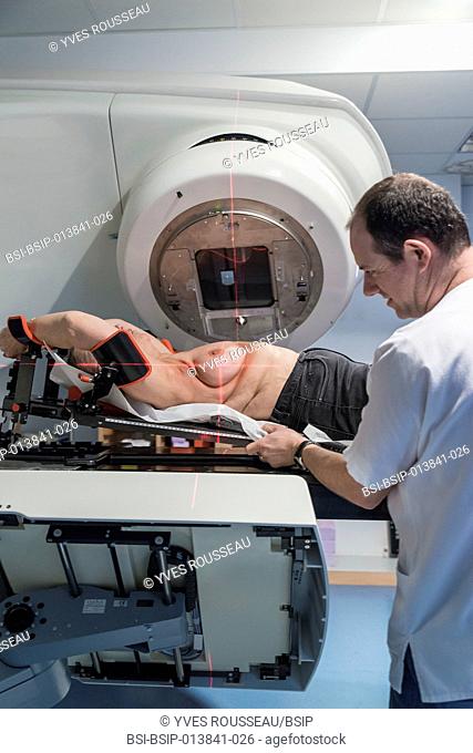 Reportage in the radiotherapy centre at the Baie walk-in clinic in Avranches, France. Breast cancer treatment