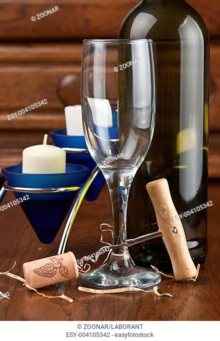 wine bottle and wineglass