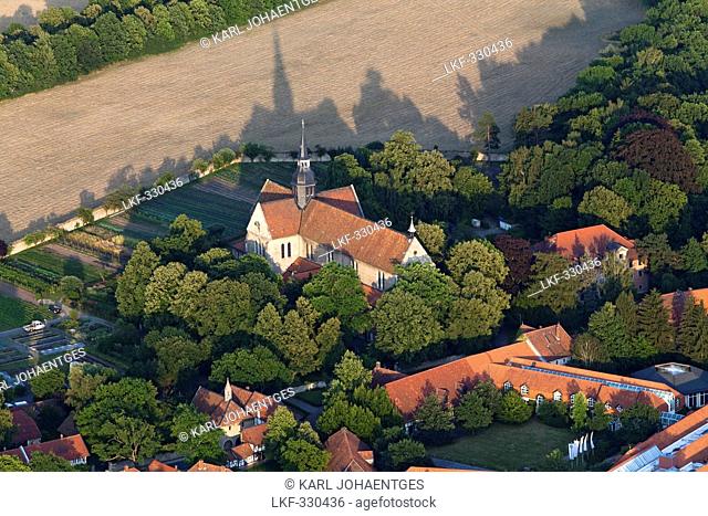 Aerial view of Riddagshausen Abbey monastery near Brunswick, shadow of the roof, Lower Saxony, Germany