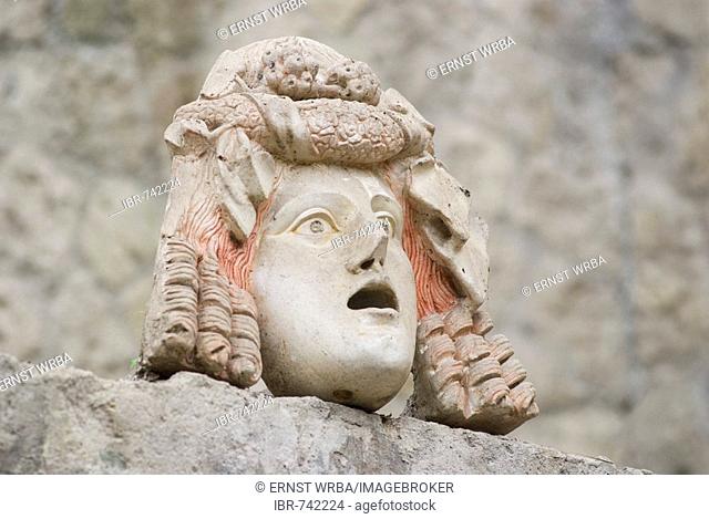 Head, Casa di Nettuno e Anfitrite, House of Neptune and Amphitrite, Roman excavation site, Herculaneum, Ercolano, Naples, Campania, Italy, Europe