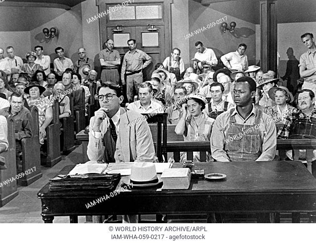 Film still from 'To Kill a Mockingbird' with Gregory Peck's (1916-2003) character, Atticus, is on trial. Dated 1962