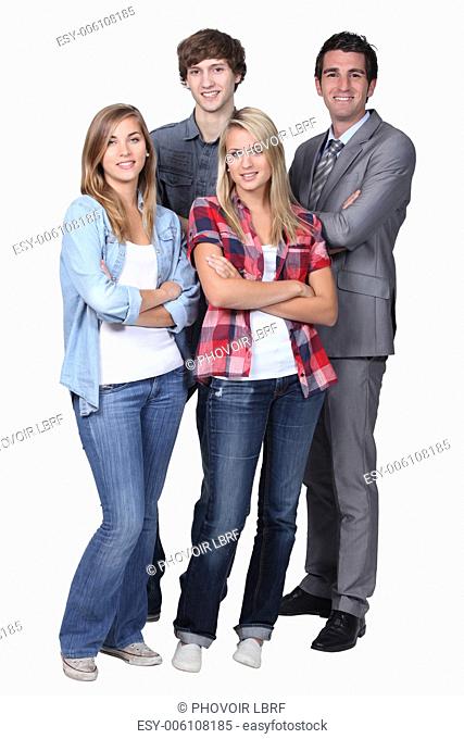 Businessman with young people