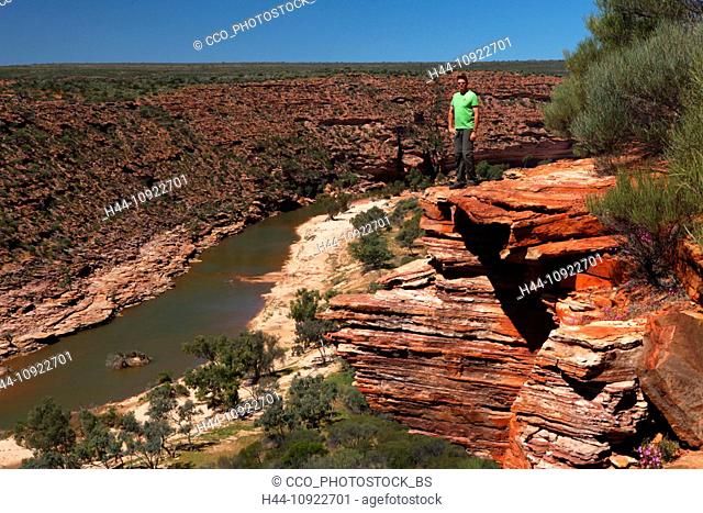 Murchison Gorge, Murchison, Kalbarri, National, park, western Australia, Australia, west coast, coast, river, flow, river loop, gulch, red cliff, cliff nose