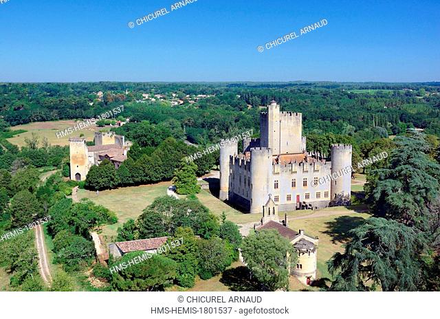 France, Gironde, Mazeres, Chateau Roquetaillade (aerial view)