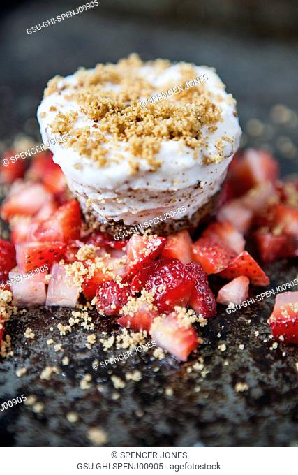 Frozen Yogurt with Graham Cracker Crumbs and Diced Strawberries