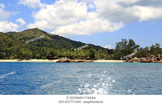 Beach at Constance Lemuria Resort. Praslin Island in Seychelles