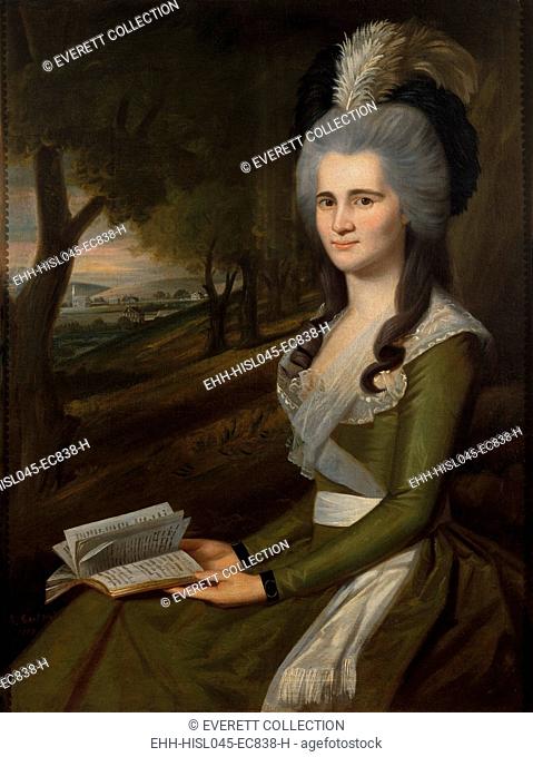 ESTHER BOARDMAN, by Ralph Earl, 1789, American painting, oil on canvas. Her face is animated and looks directly toward the artist