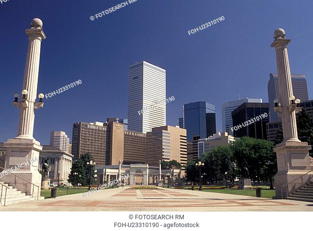 Denver, CO, Colorado, Skyline of downtown Denver from Civic Center Park