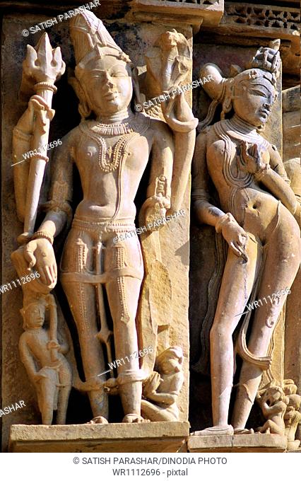 shiva and apsara on wall of kandariya mahadeva temple Khajuraho madhya pradesh india