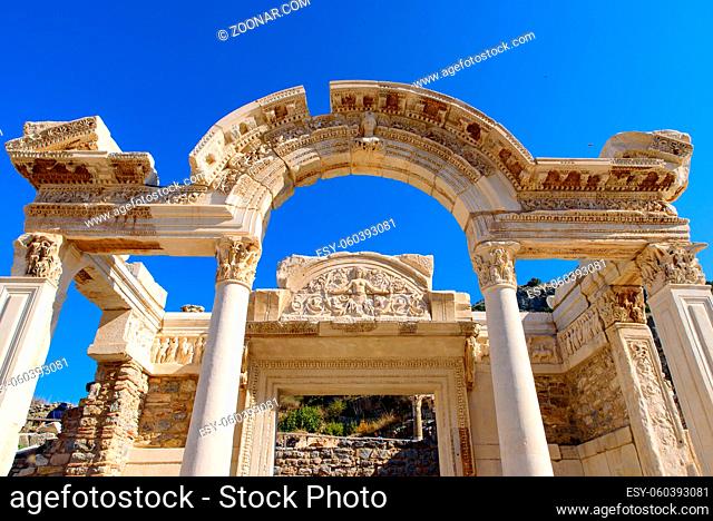 Temple of Hadrian, an ancient Roman building in Ephesus Archaeological Site, Turkey