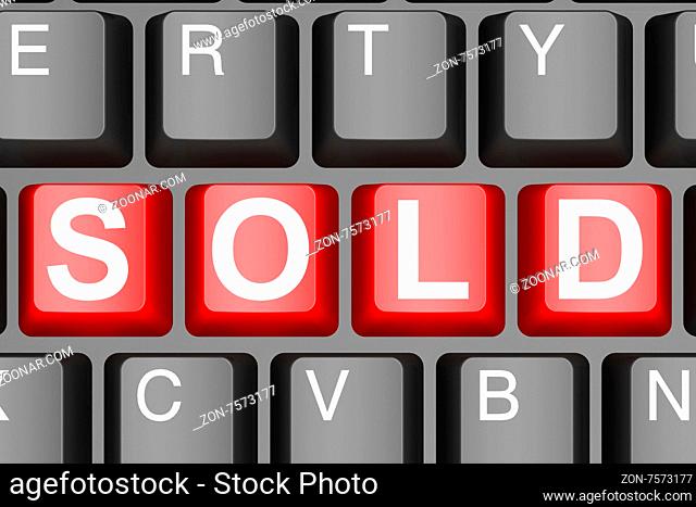 Sold button on modern computer keyboard image with hi-res rendered artwork that could be used for any graphic design