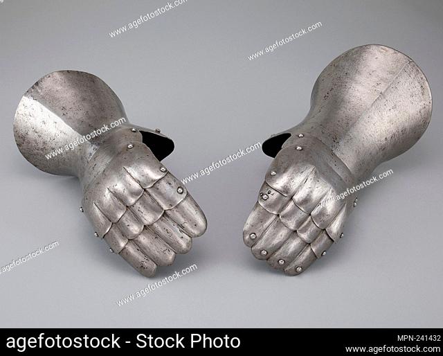 Pair of Mitten Gauntlets - About 1500 with 19th century restoration - Spanish - Origin: Spain, Date: 1490–1510, Medium: Steel, Dimensions: L. 25