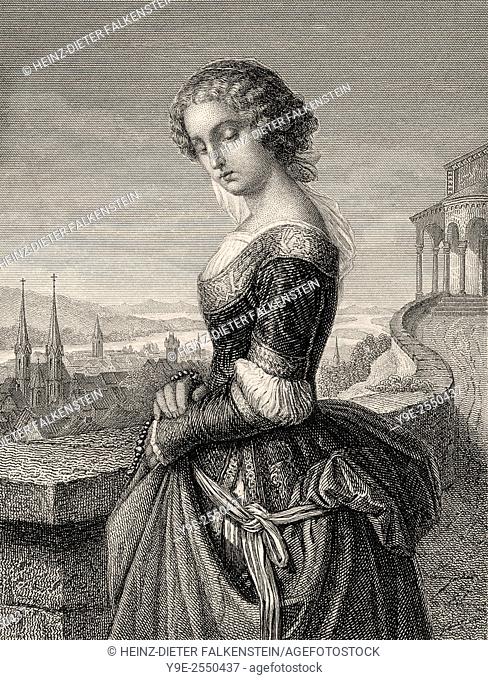 Margarete, known as Gretchen, in the tragedy Faust written by Johann Wolfgang von Goethe