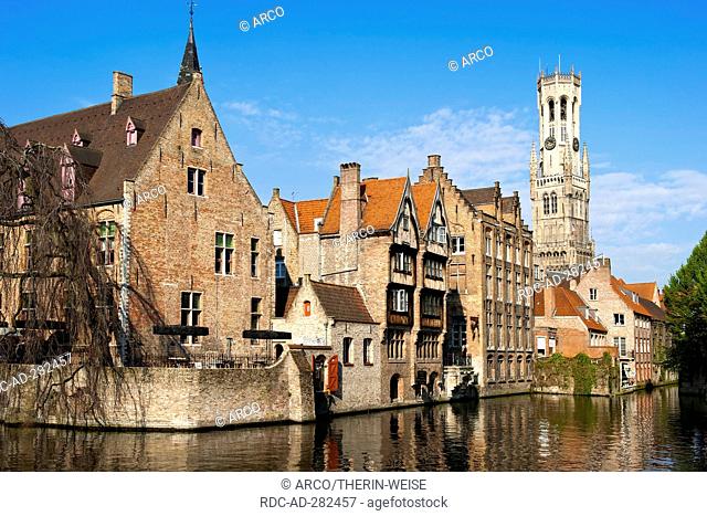 Belfry and Rozenhoedkaai, Old part of Bruges, Bruges, Flanders, Belgium / Brügge