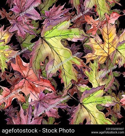 Maple leaves in a watercolor style isolated. Seamless background pattern. Fabric wallpaper print texture. Aquarelle leaf for background, texture