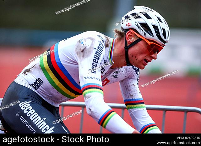 Dutch Mathieu Van Der Poel pictured in action during the men's elite race at the 'Herentals Crosst' cyclocross cycling event on Saturday 16 December 2023 in...